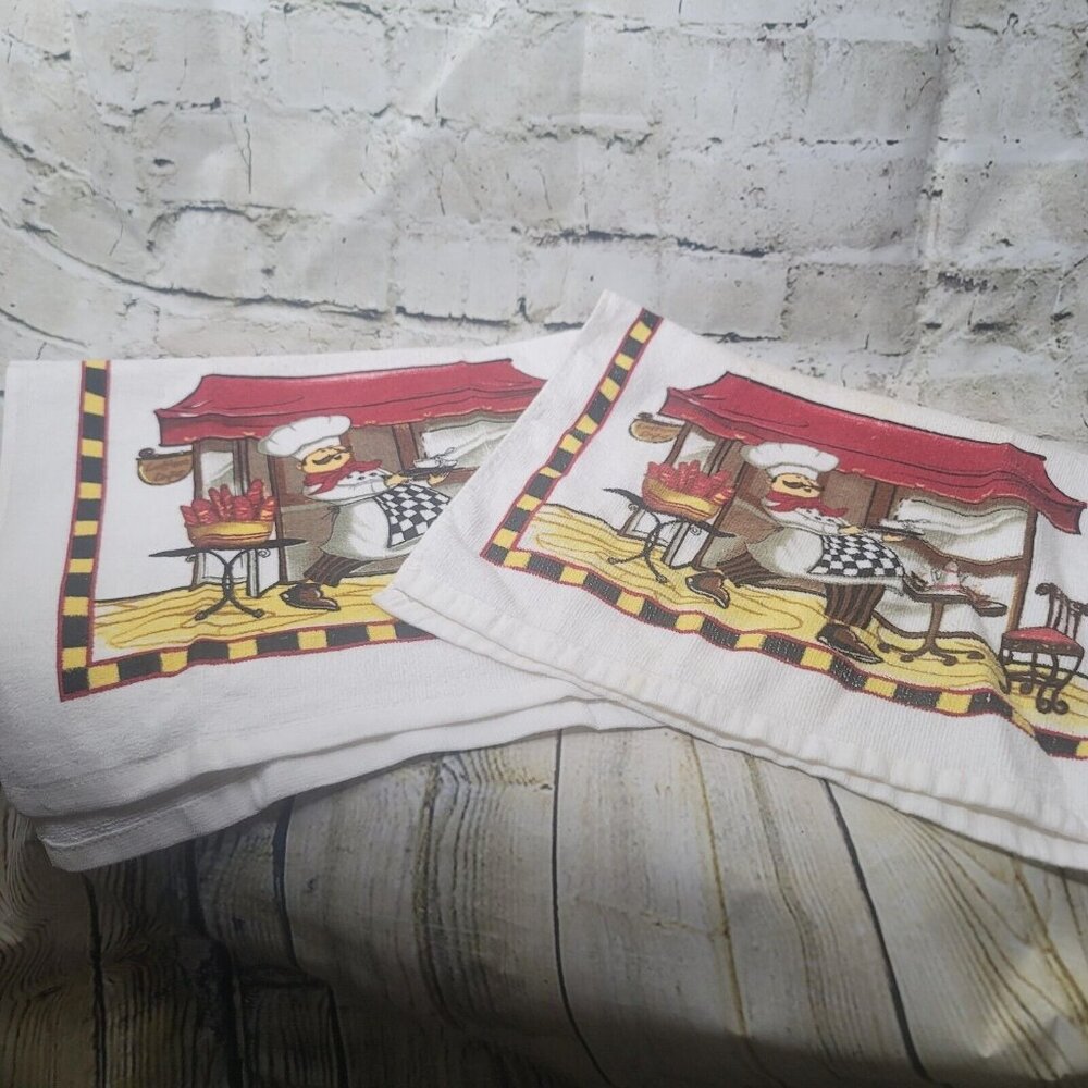 Lot of 2 Pasta Chef Kitchen Towels  14" x 22"  100% Cotton